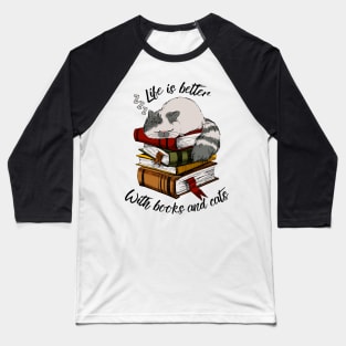 Books and Cats Baseball T-Shirt